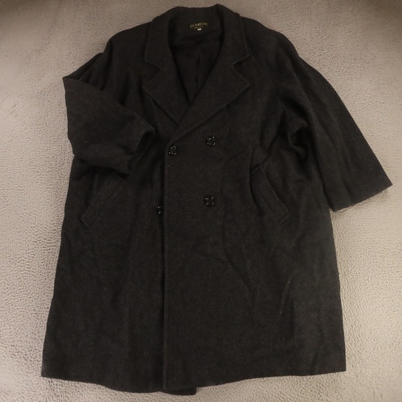 VTG Flannel Coat Womens 30 30WP Plus Charcoal Gray Wool Double Breasted Overcoat